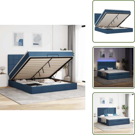 The Living Store Ottoman-Bett mit Matratzen & LEDs Blau 200x200 cm Stoff - Matratze (1/5)