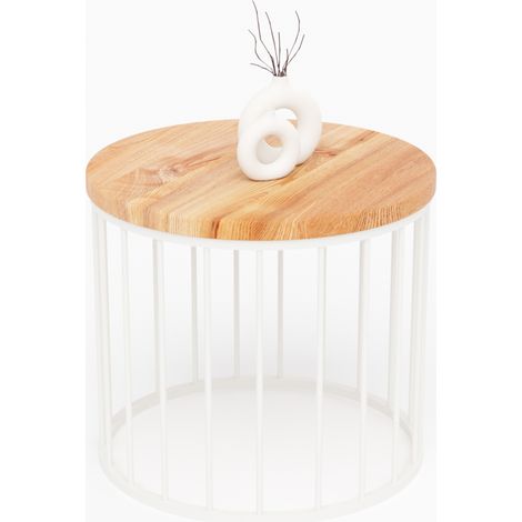 LAMO Manufaktur Couchtisch rund aus Holz 50 x 45 cm - Beistelltisch rund, Wohnzimmertisch, Sofatisch - kleiner Tisch, modern coffee table, Beistelltisch metall - Farbe: Dunkel, Beine: Elfeinbein (1/5)