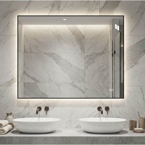 Espejo de baño LED 70 x 90 cm con antivaho, 3 colores, aluminio OKMYHOME (1/5)