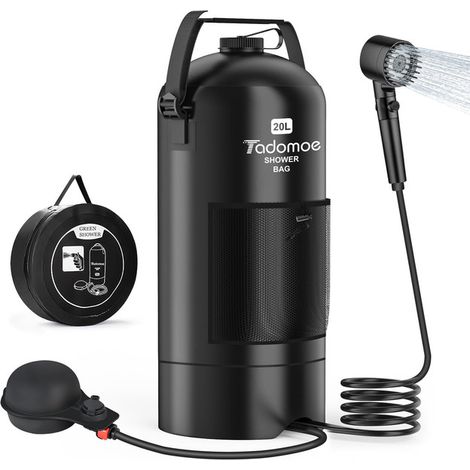 Douche Solaire de Camping Portable 20L avec Pompe à Pied et Pommeau Réglable - Idéal pour Randonnée, Plage et Nettoyage Extérieur (1/5)