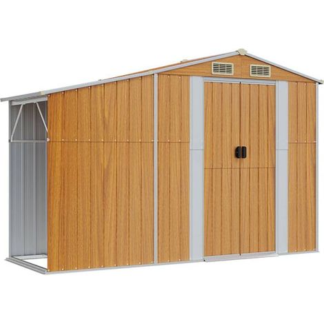 Abri de jardin marron 277 x 93 x 179 cm acier galvanisé - Abri de jardin rangement extérieur résistant terrasse outils (1/5)
