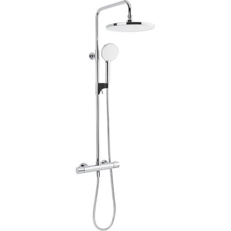 Système de douche mural thermostatique, forme ronde, 2 fonctions, entraxe 150 mm, garantie 5 ans, chrome (1/5)