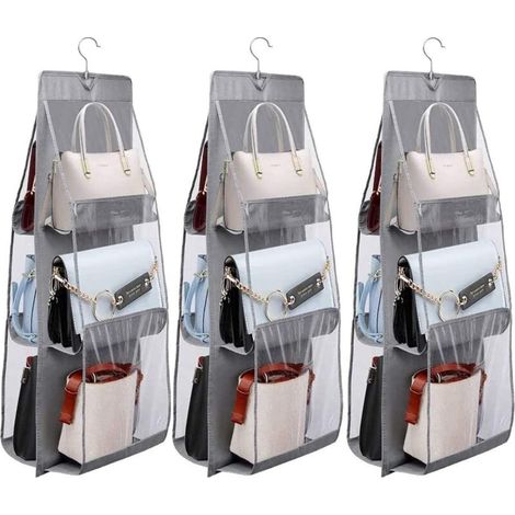 Set aus 3 faltbaren Hängeorganizern mit 6 Fächern zur Aufbewahrung von Taschen und Accessoires im Kleiderschrank - Crezuo