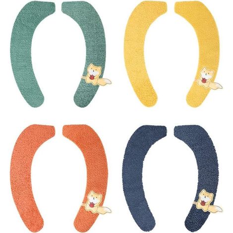 4 paires de coussins de siège de toilette réutilisables, lavables et réutilisables, coussin de siège de toilette mignon, housse de siège de toilette douce, coussin pour housse de toilette universelle (1/5)