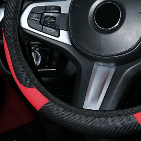 Lenkradbezug für Autos, 38 cm Durchmesser, ohne Innenring, rutschfeste Unterseite, universelles Gummiband aus Ganzjahresleder (exklusiv für Mexiko) (kein Muster verfügbar, nur Bearbeitung), schwarz un (1/5)