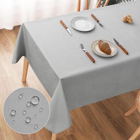 Nappe lavable aspect lin 135x180cm Gris clair, hydrofuge, résistant aux rayures