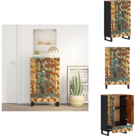 Buffet haut et tiroir 60x33x100 cm bois massif récupération/fer - Buffet Industriel - Meuble Rangement - Bois Récupéré - Mobilier Vintage - Décoration Intérieure (1/5)