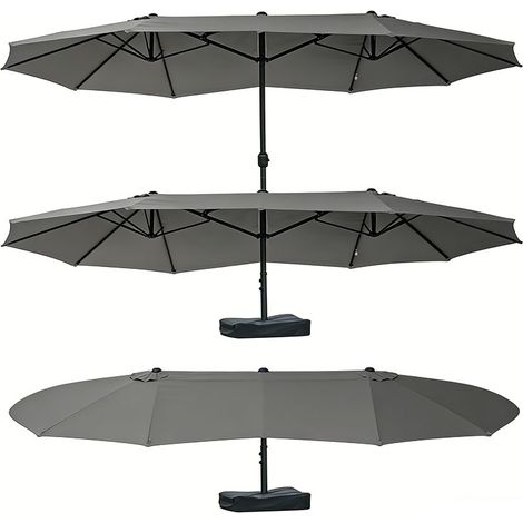 3er-Set  sonnenschirm Gartenschirm Doppelsonnenschirm mit Schirmständer Handkurbel Dunkelgrau Oval 460 x 270 x 240 cm