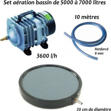 Set aérateur bassin de jardin de 5000, 6000 et 7000 l. Pompe à air bassin + 1 bulleur disque 20 cm (1/5)