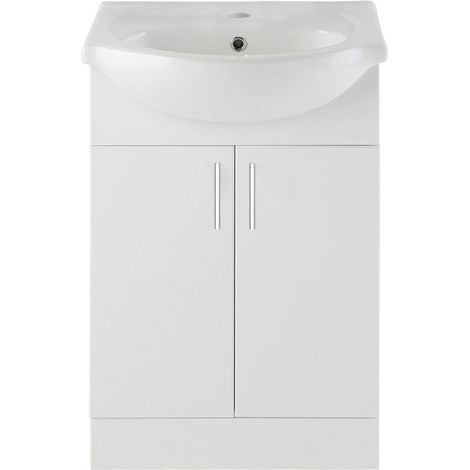 Signature Skyline Floor Standing 2-Door Vanity Unit with Basin 650mm Wide - White Gloss (1/3)