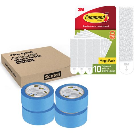 Pack Command™ & ScotchBlue™ : Languettes accroche-tableaux sans trace et Ruban de masquage multi-surfaces intérieur extérieur (1/3)