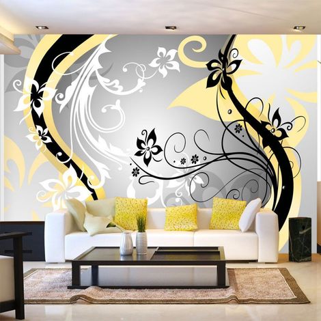 Papier peint art-fleurs jaune - 200 x 140 cm
