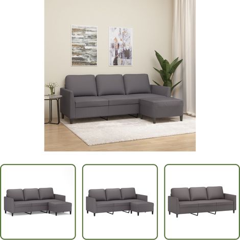 vidaXL Canapé à 3 places avec repose-pieds Gris 180 cm Similicuir (1/5)