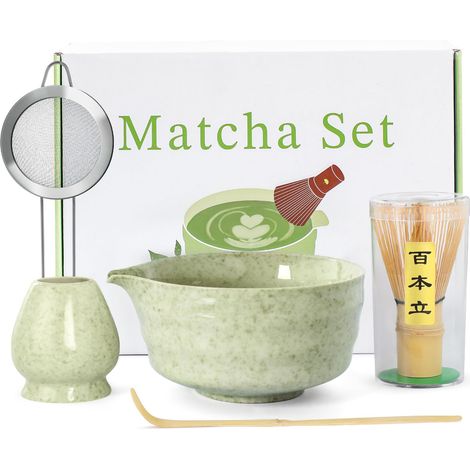 Ensemble d'accessoires pour matcha en céramique avec bol à bec verseur, fouets à thé, bol à matcha japonais avec ensemble, chasen (fouet à thé), ensemble de cinq pièces Hyakuhon Tachi (1/5)