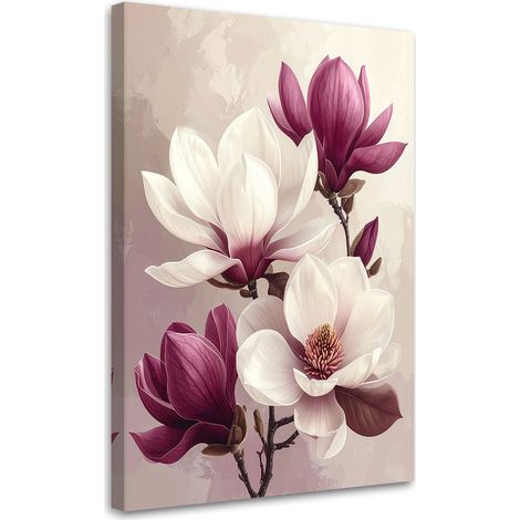 Leinwandbild Weiße Magnolien mit burgunderroten Knospen auf hellem Hintergrund 20x30 (1/5)