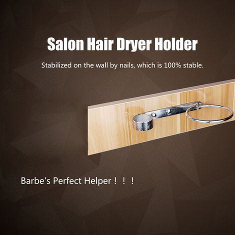 Sèche-cheveux mural en acier inoxydable galvanisé, support sans mains, avec peigne, pour salle de bain, finition argent, rangement pratique. (1/5)
