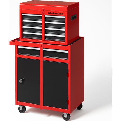 Cassetta Carrello Portautensili Mobiletto a 5 Cassetti 2in1 in Acciaio SPCC Laminato Rosso (1/4)