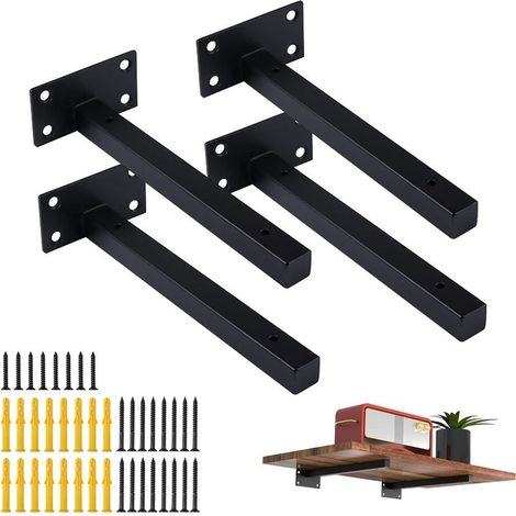 4 Pcs Équerre Étagère Support Étagere pour Murale Fixation, Supports d'étagère Murale,Robuste Support d’Angle,Support Flottant Industriels,avec Vis Noir (14in/35cm) (1/4)