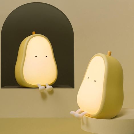 Veilleuse rechargeable USB pour enfants, lampe de chevet en ABS+silicone sans BPA, allaitement, poire jaune, changeant de couleur (1/5)