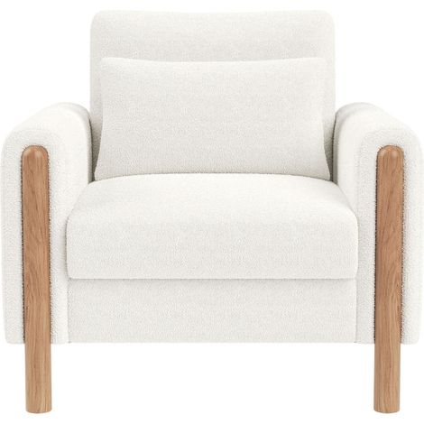 Poltrona Relax Lounge con Cuscino Spesso, Imbottitura Morbida, Teddy, Bianco (1/5)