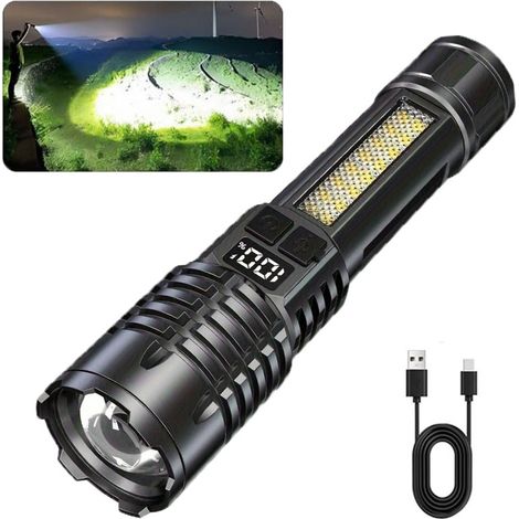 Lampe torche LED haute puissance avec zoom télescopique et batterie rechargeable intégrée. (1/5)