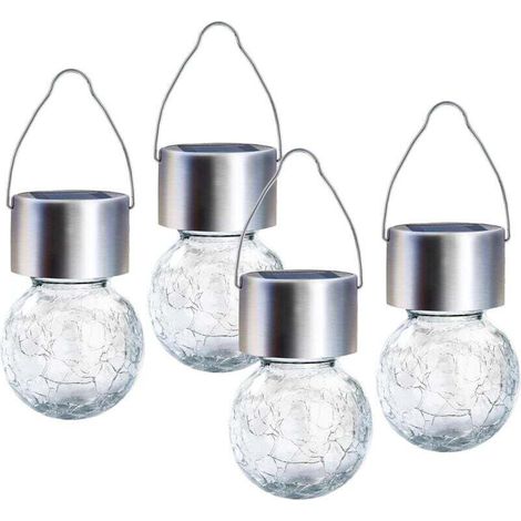 Lot de 4 suspensions solaires en forme de globe craquelé pour jardin, cour, terrasse, pelouse (lumière blanche) (1/4)