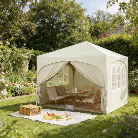 Pavillon jardin pliable 3x3 m parois amovibles beige HAVRYA (1/5)
