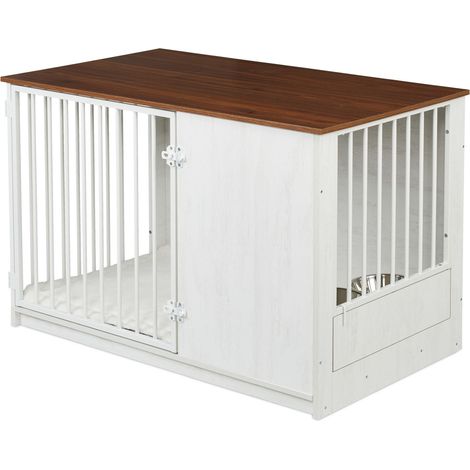 Gabbia per cani con 2 ciotole girevoli soggiorno corridoio 65,5 x 102 x 60 cm design rustico in MDF marrone 130017157