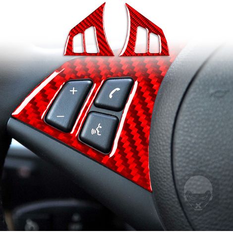 (Rouge) Compatible avec BMW Série 5 E60 (2004-2007) - Cache-boutons de volant en fibre de carbone - Accessoires et autocollants décoratifs (1/5)