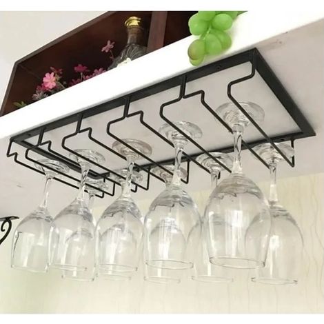 Porte-verre Suspendu noir pied brillant 50cm bar Rack tagre verres vin Cocktail bire Rail Support-Verre Noir RANGE VERRE (1/4)