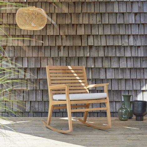 Rocking chair de jardin en bois de teck massif Leni (1/5)