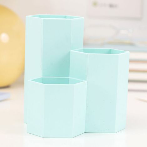 Organisateur de porte-brosse de maquillage en plastique, gobelets de brosse de maquillage de stockage cosmétique à 3 fentes pour commode, bureau, comptoir de salle de bain(vert)