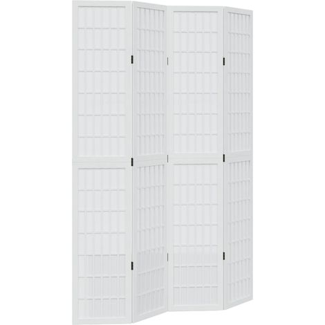 Biombo separador de 4 paneles madera maciza Paulownia blanco vidaXL