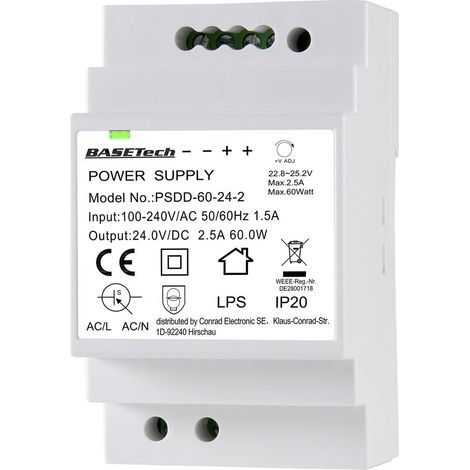 Alimentation rail DIN Basetech PSDD-60-24-2 24 V 2.5 A 60 W Nbr. de sorties:2 x A372592 (1/4)