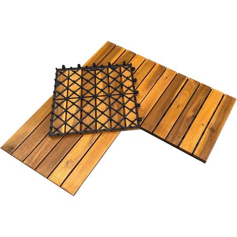 2qm Holzfliesen Balkonfliesen Holz Fliesen 30x30 cm - Balkonboden wetterfest aus Akazienholz - Terrassenfliesen mit Klicksystem für Terrasse Balkon (22 Stück = 1m²) (1/5)