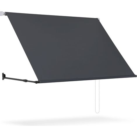 Wolketon Store Banne Manuel inclinaison Réglable acier alu 1,50 x 1,50 m polyester imperméabilisé anti-UV Banne de Balcon Anthracite