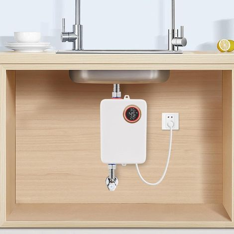 3500W Durchlauferhitzer mit LED-Anzeige IPX4 wasserdicht Edelstahl Wasserheizer (Weiß)