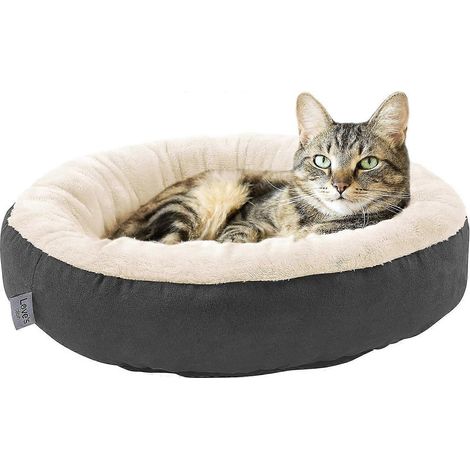 Panier rond pour chat et chien, 50 cm de diamètre, pour chats ou petits chiens, fond antidérapant et imperméable, ultra doux, durable et lavable, gris foncé (1/5)