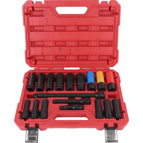 GARRYFIZH Jeu de 18 douilles à impact 1/2 pouce avec rallonges de 3, 5 et 10 pouces, CRV, taille métrique 10 à 24 mm, 6 pans pour la réparation automobile