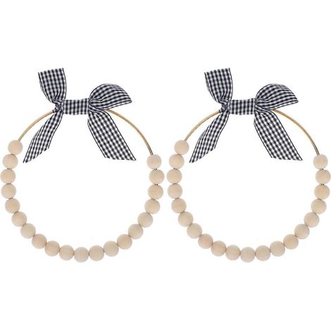 Lot de 2 guirlandes de perles en bois pour Noël (noir et blanc)-16x16cm-White