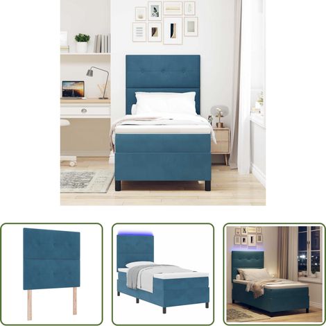 vidaXL Boxspringbett mit Matratze - LED Boxspringbett mit Matratze Dunkelblau 80 x 200 cm Samt (1/5)