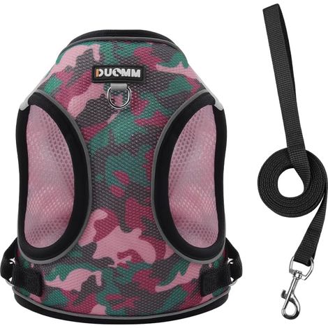 Ensemble Harnais et Laisse pour Petit Chien Chat, Harnais en Maille Aérée à Motif Camouflage Réfléchissant Réglable, Tailles XS/S/M pour Chiots et Petits Animaux (1/5)