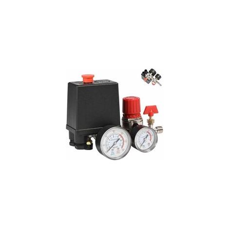 SNQ – Einphasen-Druckschalter 90–120 PSI – 4 Anschlüsse mit Manometer – Fördermenge 3000 l/min – 240 V Spannung für Luftkompressor (1/5)