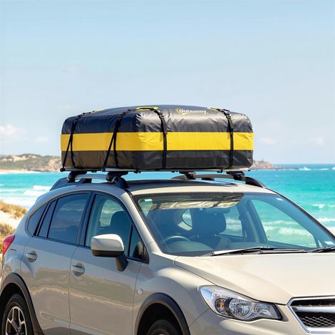 Coffre de toit pour voiture, 425 L, étanche, avec 8 sangles renforcées et crochets de porte, jaune (1/5)