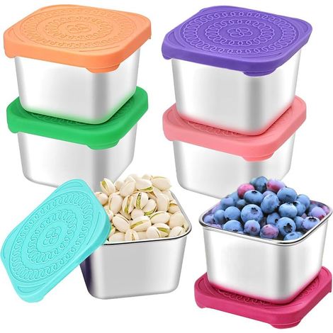Boîte à goûter en acier inoxydable de 6 oz (170 g), facile à ouvrir et étanche, avec couvercle en silicone.