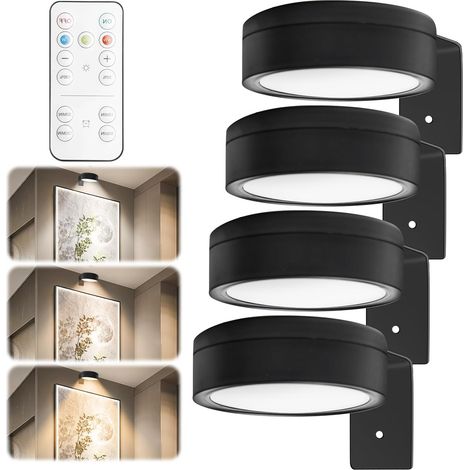 Lot de 4 Applique murale LED, Télécommande, Magnétique, 3 modes couleur, Piles AA, Pour tableau, Intérieur (1/5)