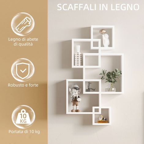 Design suspendu 5 tiroirs en bois blanc, 86x49,5x10,2 cm, étagère murale moderne pour rangement. (1/5)