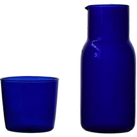 Service à thé en verre transparent aux couleurs acidulées, comprenant une tasse à jus simple et résistante à la chaleur, une carafe à thé et une bouteille d'eau - Bleu (1/5)