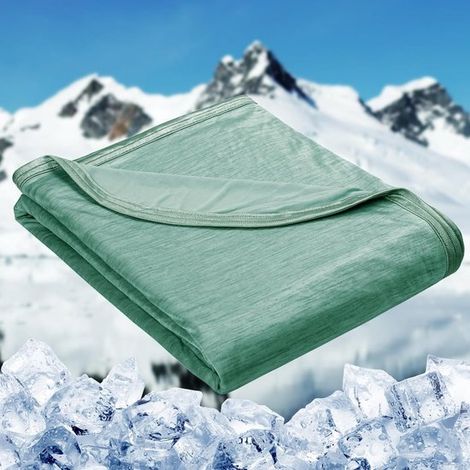 Couverture rafraîchissante - 200 x 149 cm - Couverture auto-rafraîchissante, idéale pour dormir, au lit, sur le canapé et en voyage. - Verte - Polyester (1/5)