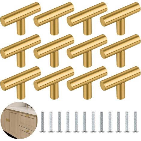Poignee de Meuble 12 Pièces Boutons de Porte 50MM Tiroir de Porte Poignée en T,bouton de meuble vintage pour Le Matériel de Meubles de Garde-robe de Placard(Doré) (1/5)